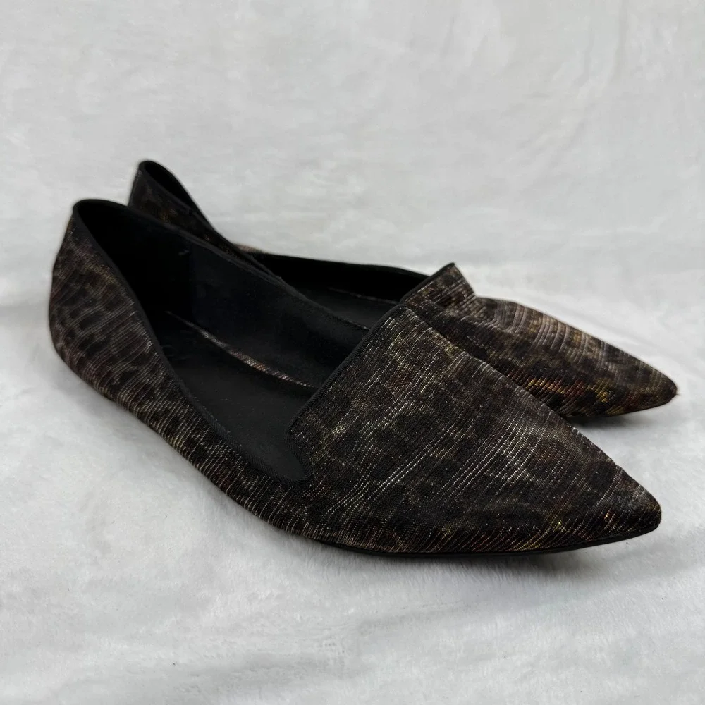 ALDO Leopard Print Metallic Pointed Toe Flats‎ Gold Bronze Size 9 Womens